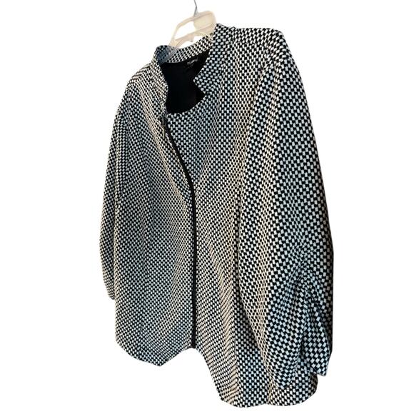 Torrid Jacket Womens 4 Black White Checkered Mandarin Collar Full Zip 3/4 Sleeve - Picture 3 of 6